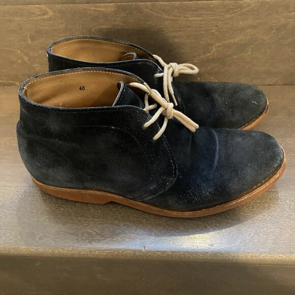 Brunello Cucinelli Chukka Boots Men 40 US 9-9.5 Blue Suede Lace Up Made In Italy